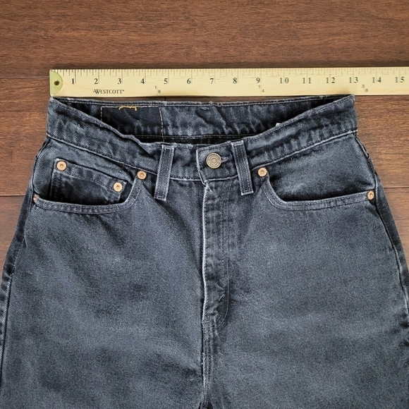 Levi's 521 Vtg 90s Tapered High Waist Rigid Denim Jeans 8 Short Black 26x28 - Picture 8 of 13